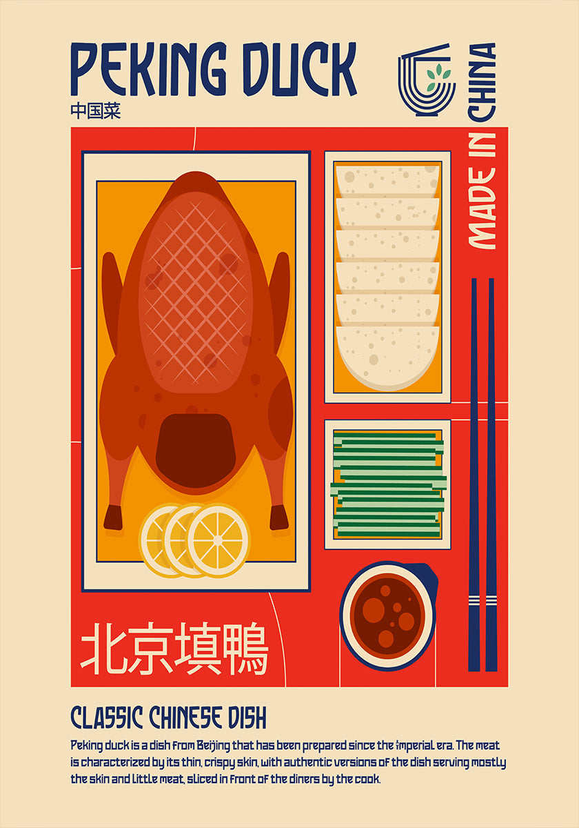 Impresión de comida japonesa de pato pekín Póster