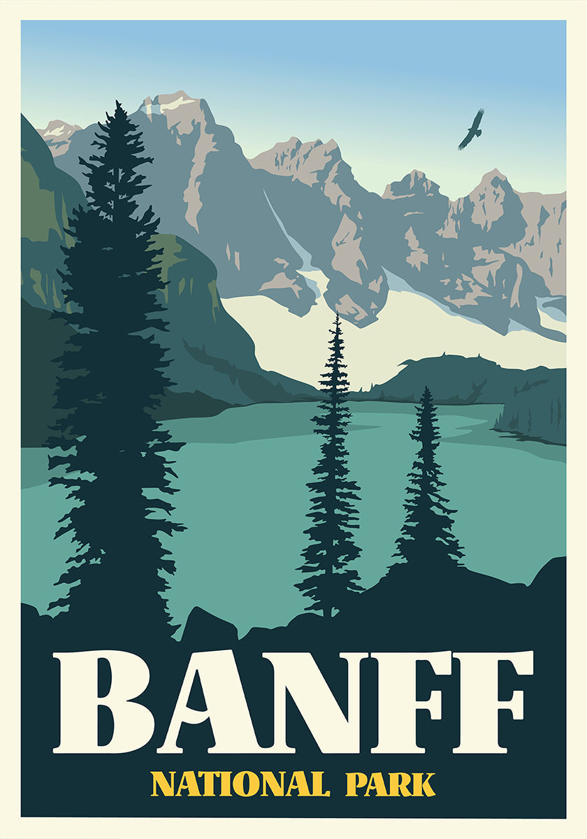 Cartel de impresión de viaje del Parque Nacional Banff