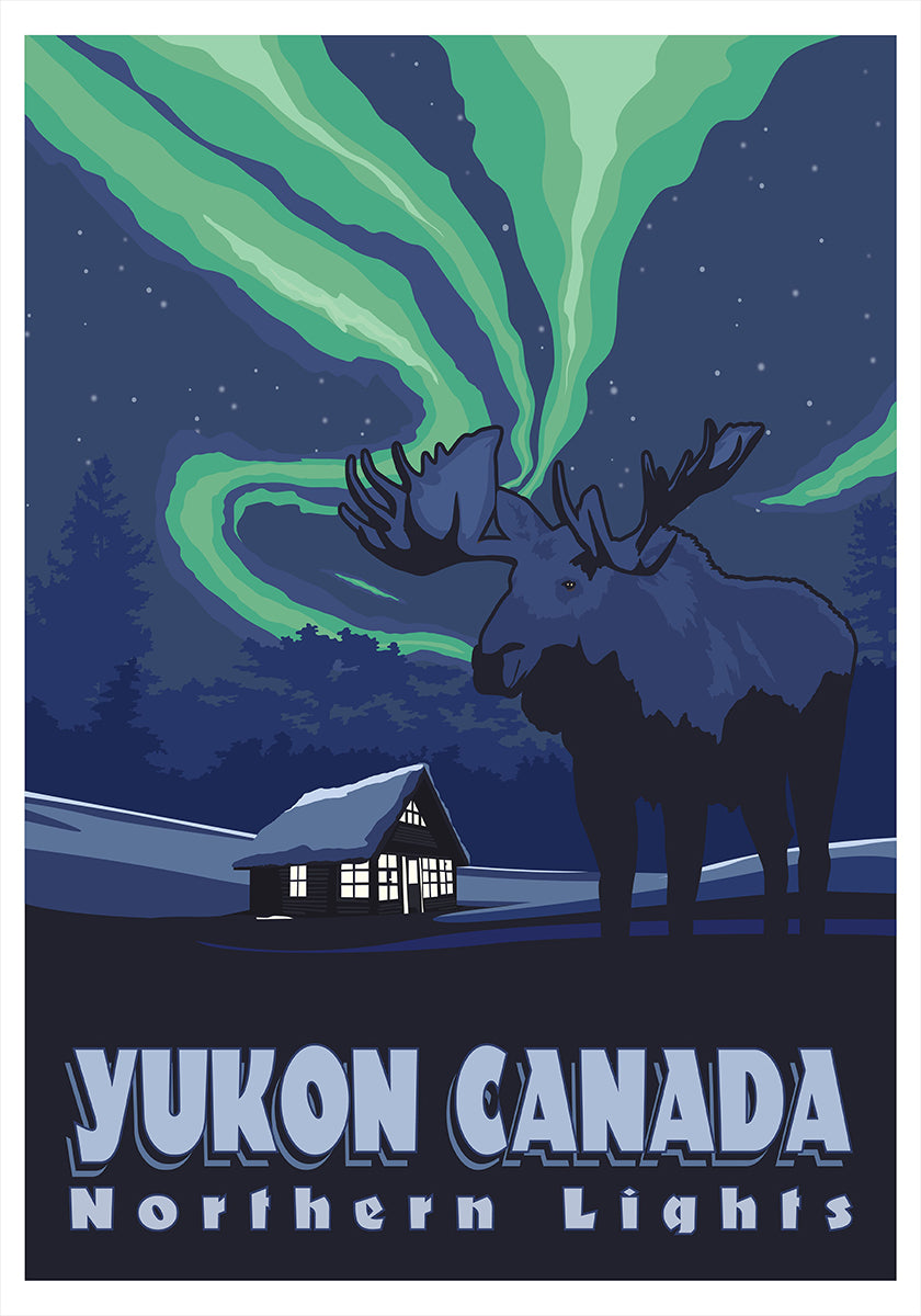Cartel de impresión de viajes de Yukon Canadá