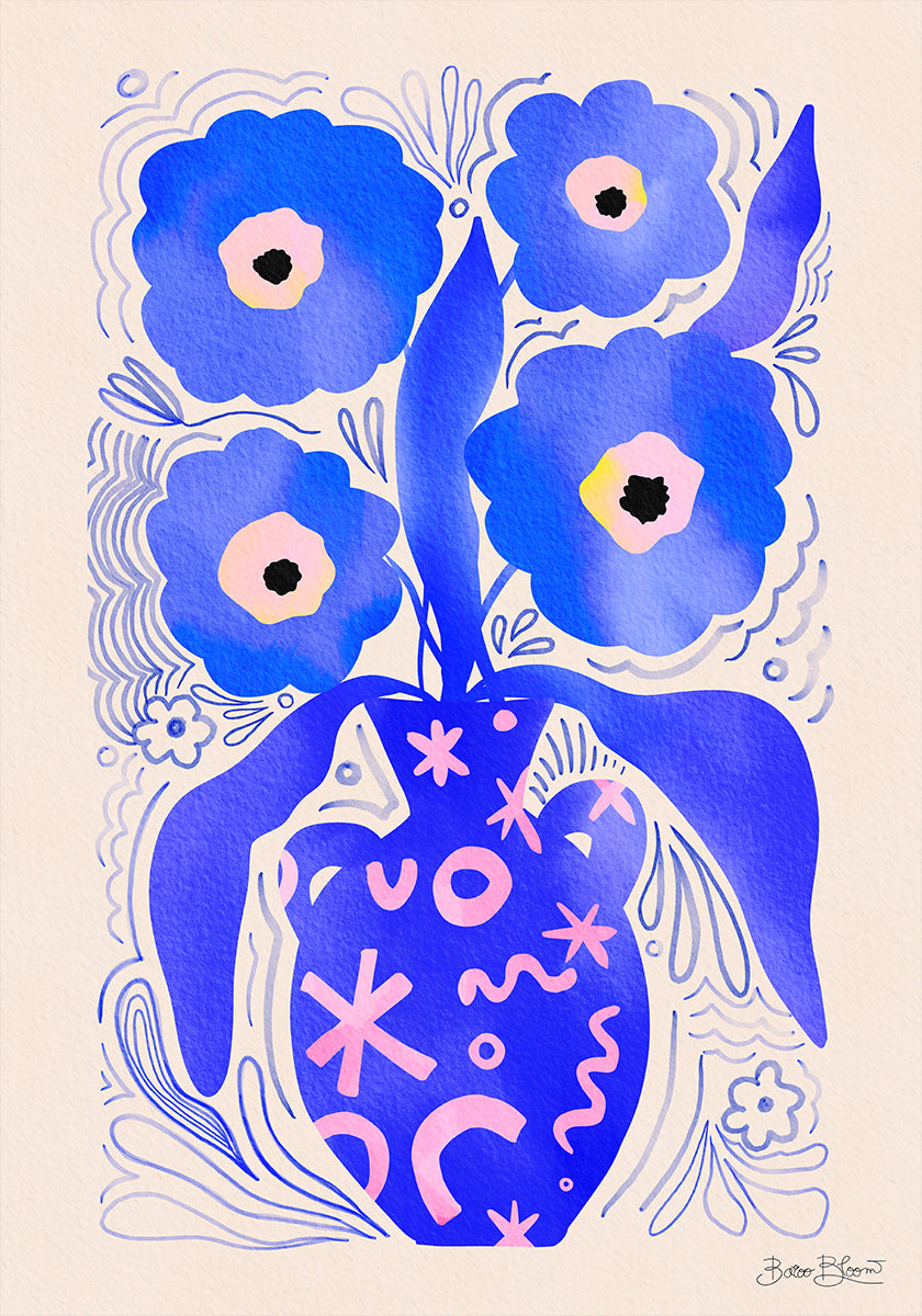 Homenaje a Matisse de flores azules Póster