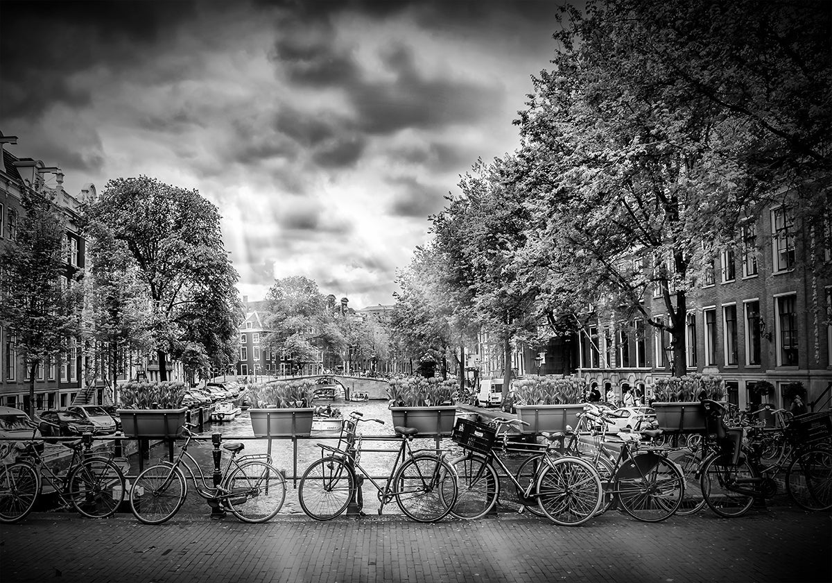 Póster Paisaje urbano típico de AMSTERDAM en monocromo
