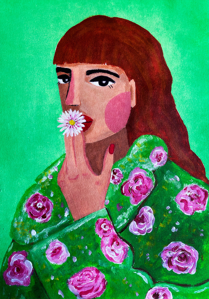 Mujer fumando una flor Póster