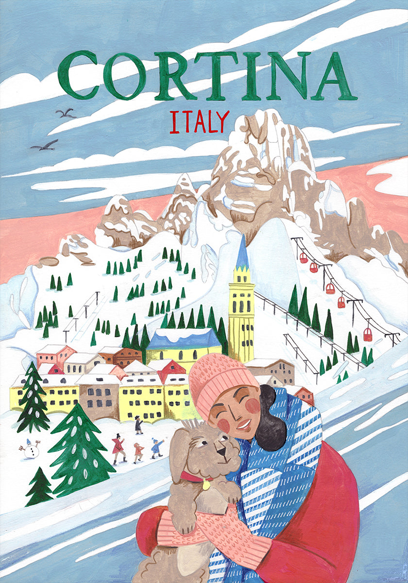 Travel Poster Woman in Cortina, Italy Plakat