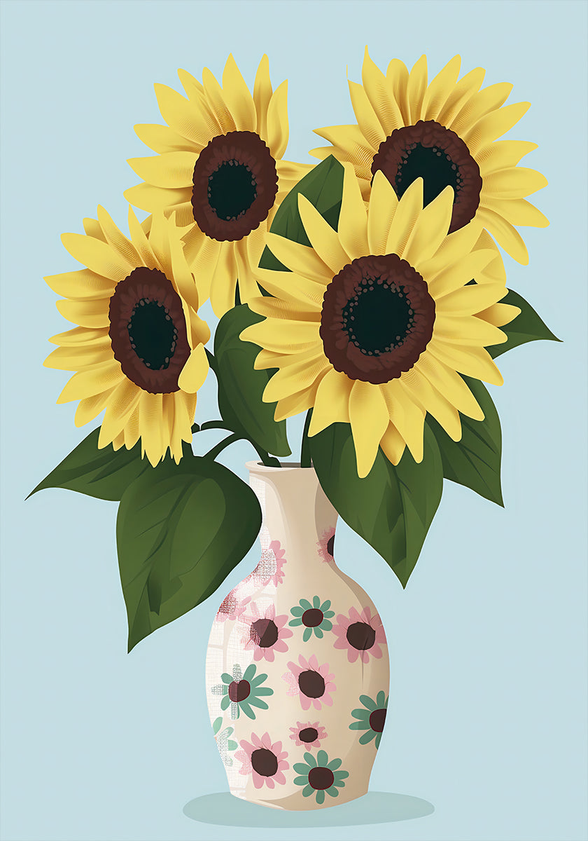 Póster Florero de girasoles