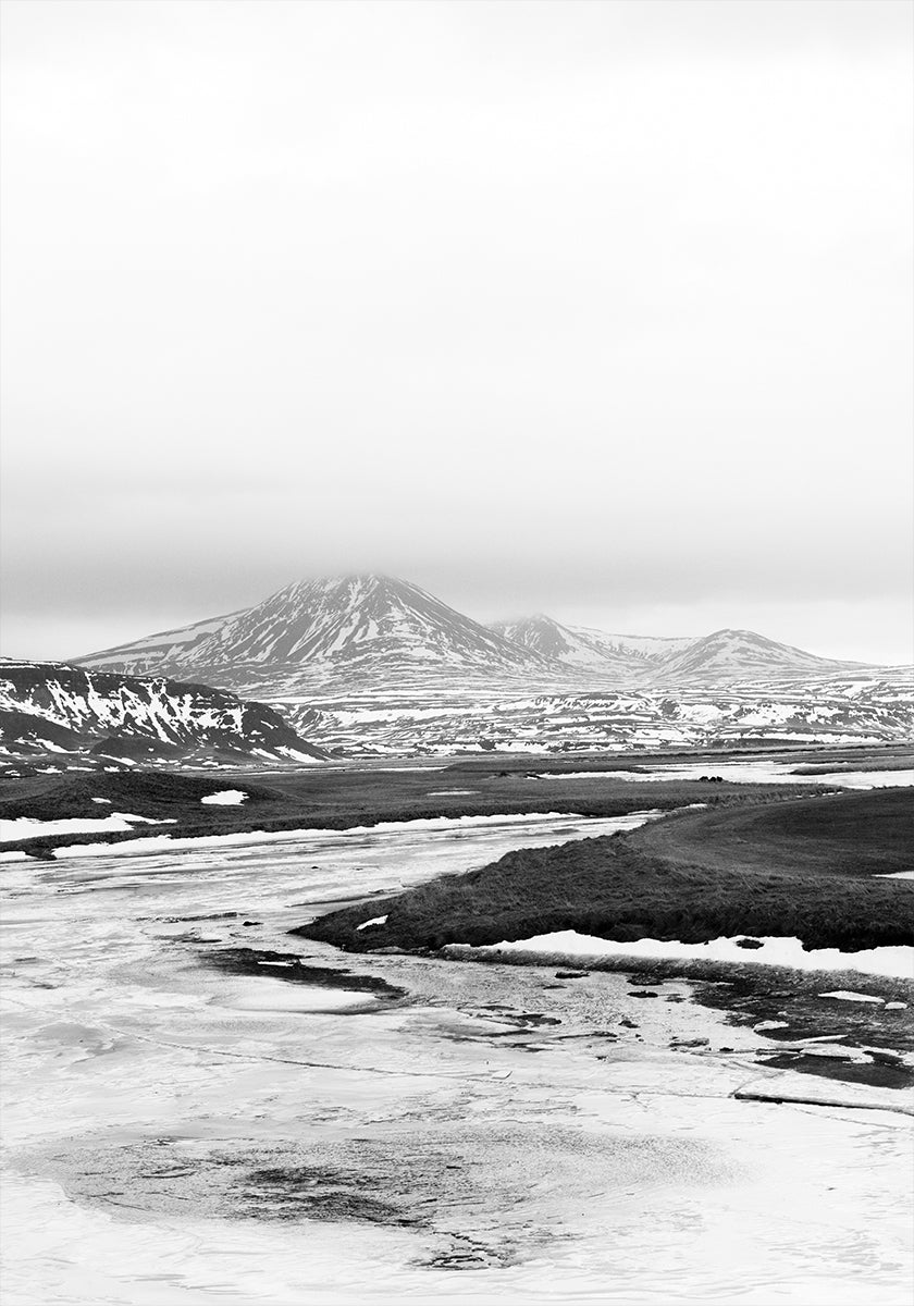 Río congelado Islandia en blanco y negro Póster