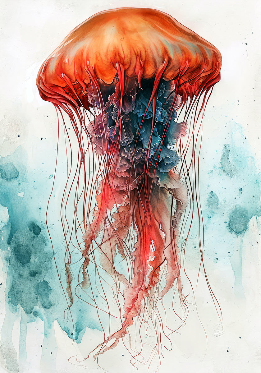 Animal Acuarela Arte Medusa Vida Marina Póster