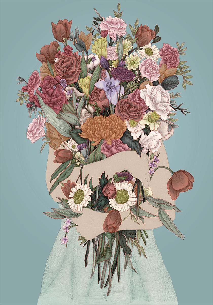 Póster Grande Recogiendo un jardín verde azulado