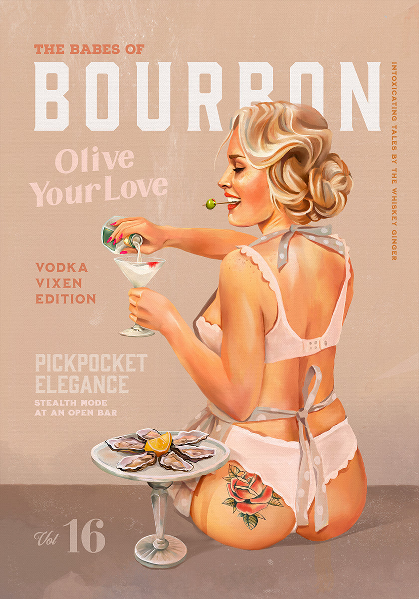 Bourbon Babe Vol 16 Vintage Vodka Martini Pin Up Girl Póster