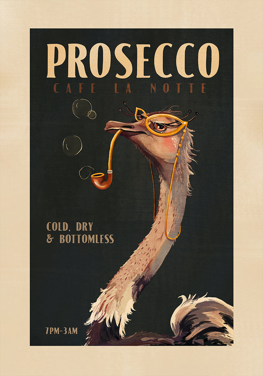 Arte de pared Art Déco Prosecco de un avestruz Póster