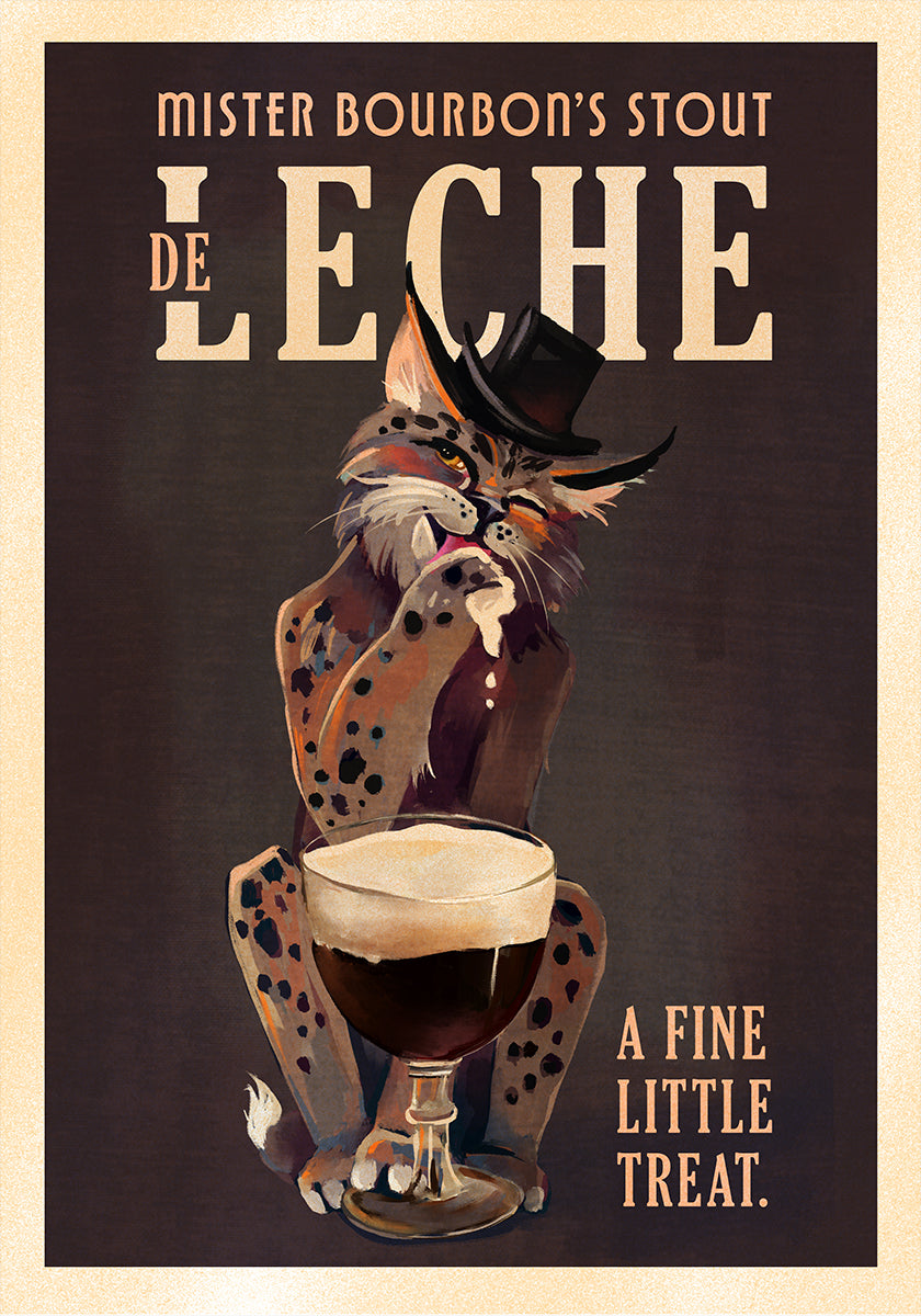Arte del gato estilo Bourbon De Leche Guinness Póster