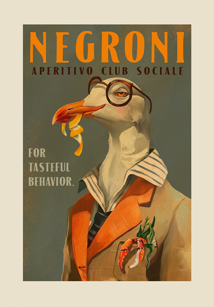 Negroni Art Déco vintage de una gaviota elegante Póster