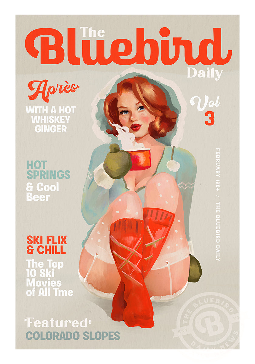 The Bluebird Daily Vintage Pin Up Ski Art Póster