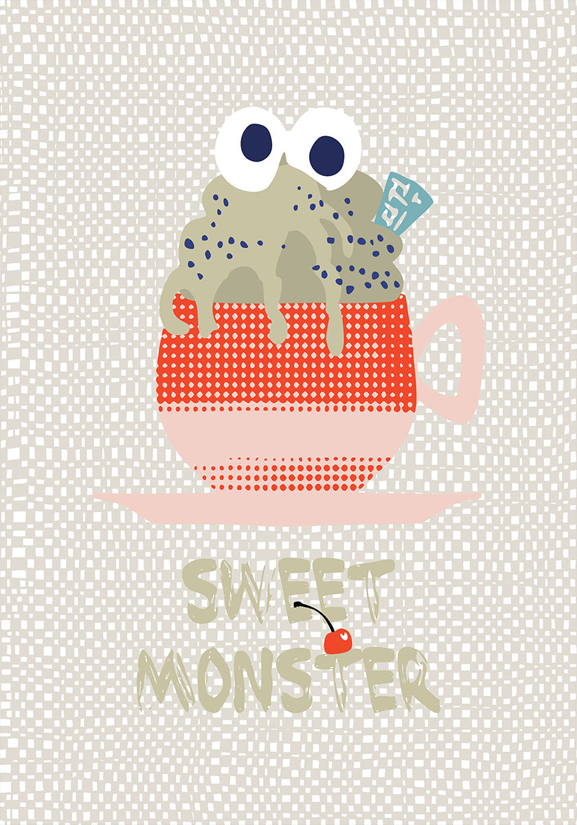 Dulce monstruo cupcake rojo Póster