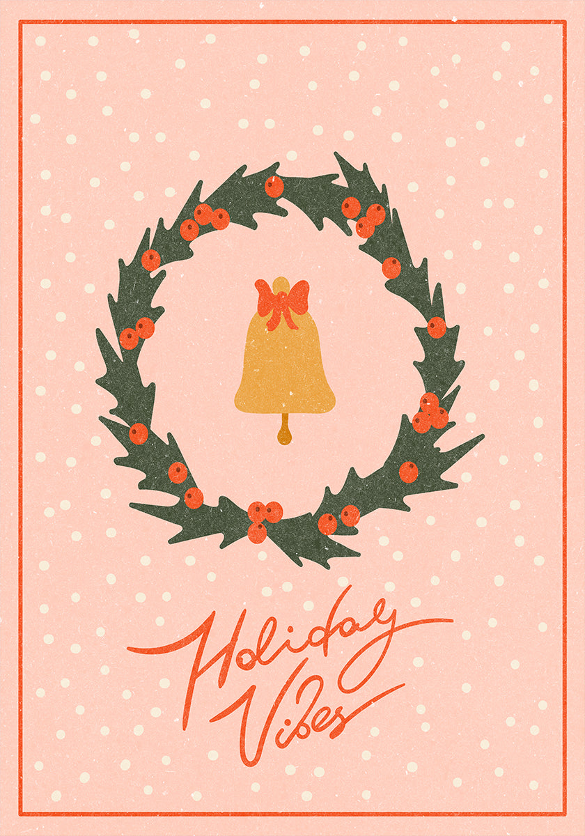 Póster Corona de Navidad con campana y arco