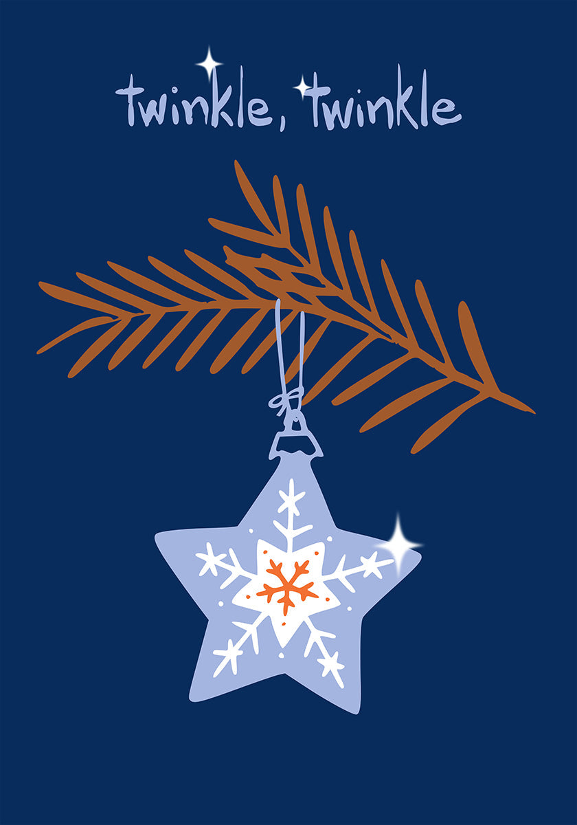 Alegre centelleo estrella de Navidad azul Póster