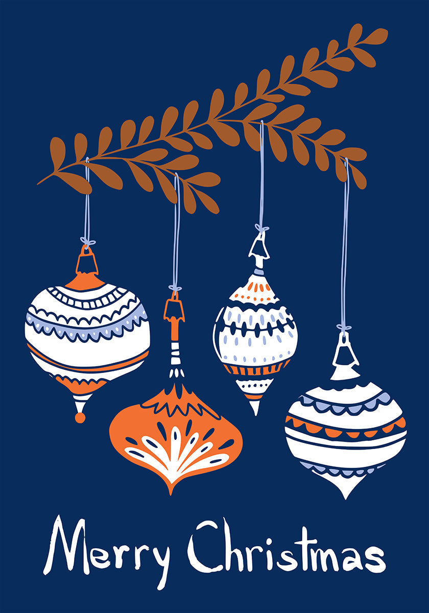 Póster Pequeños adornos navideños alegres azules