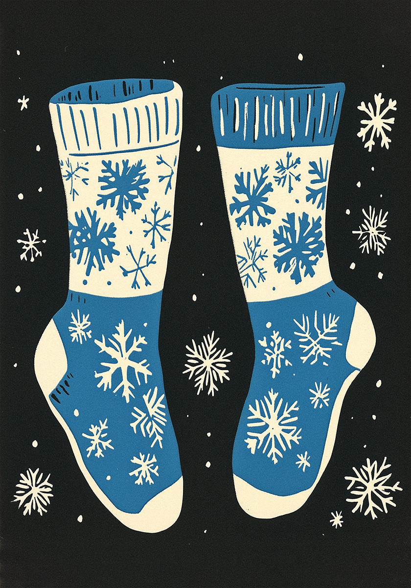 Calcetines Vintage Prendas De Punto Azul Sobre Negro Póster