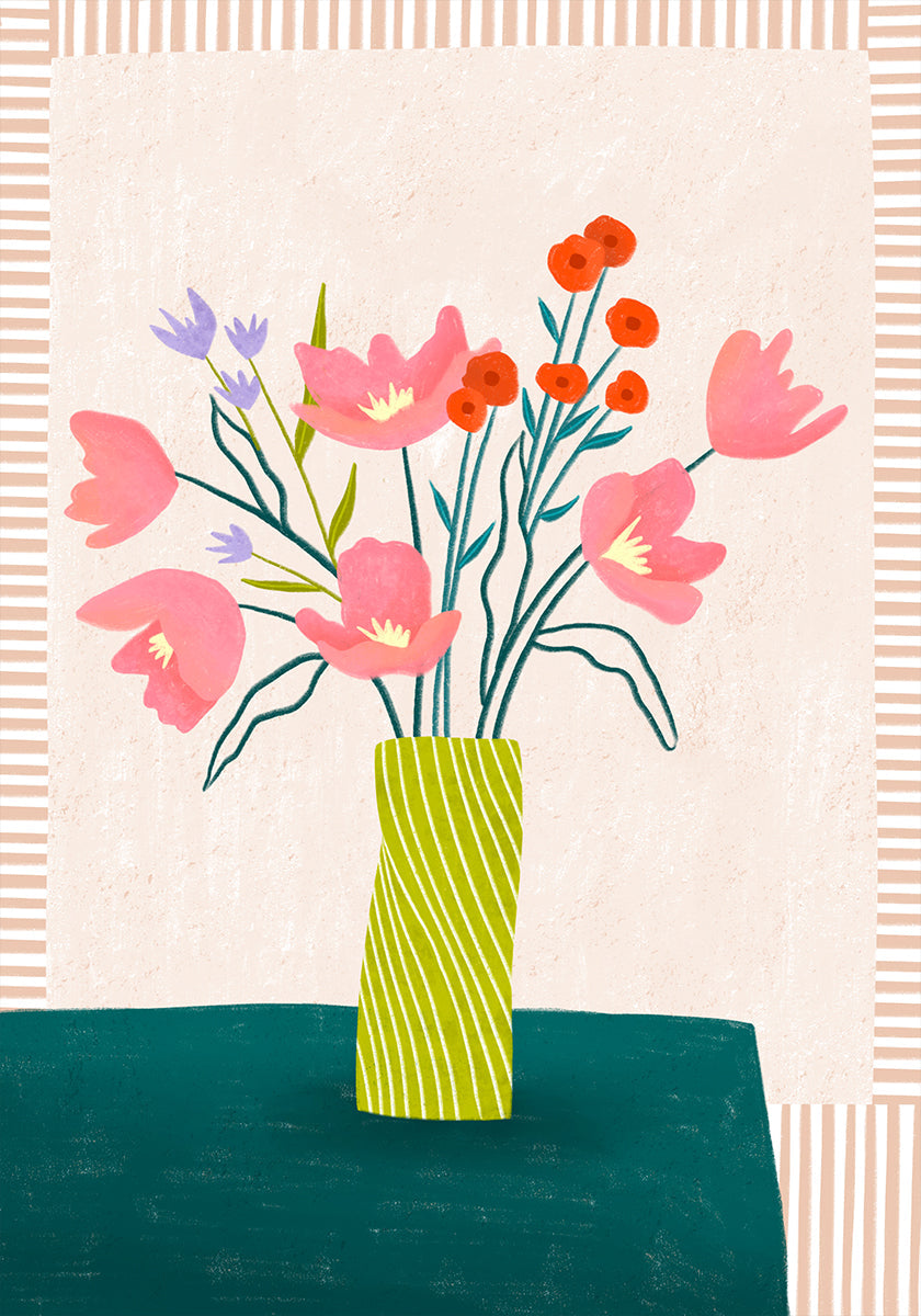 Flores coloridas en rayas