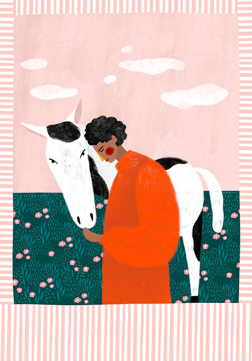 Chica vibrante y caballo