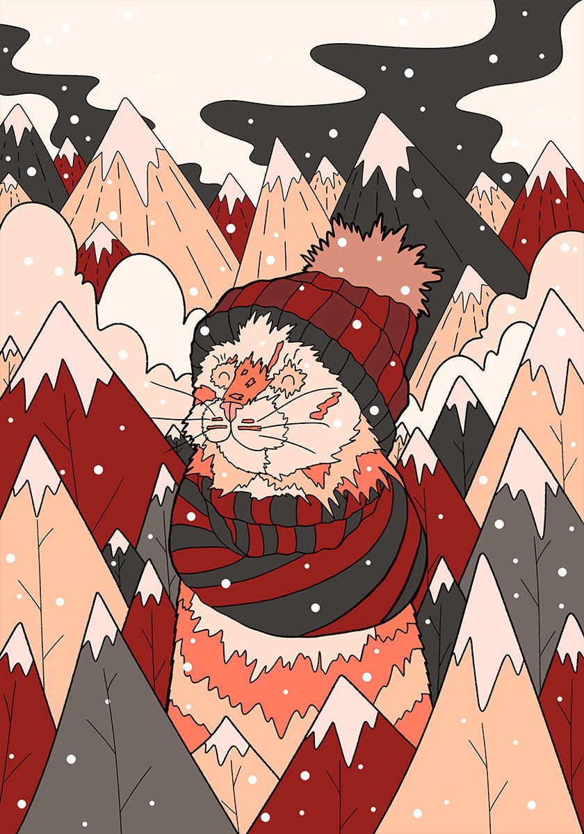 Póster Acogedor gato de invierno