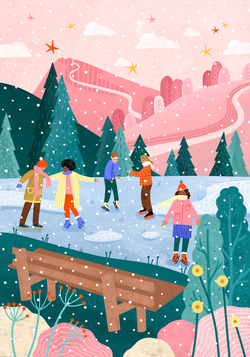 Gente patinando sobre hielo Póster