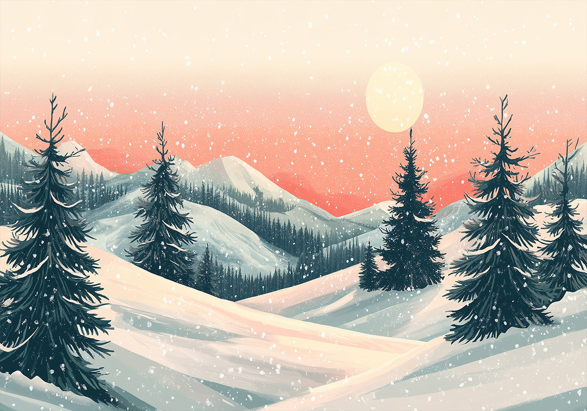 Póster Paisaje navideño nevado de invierno