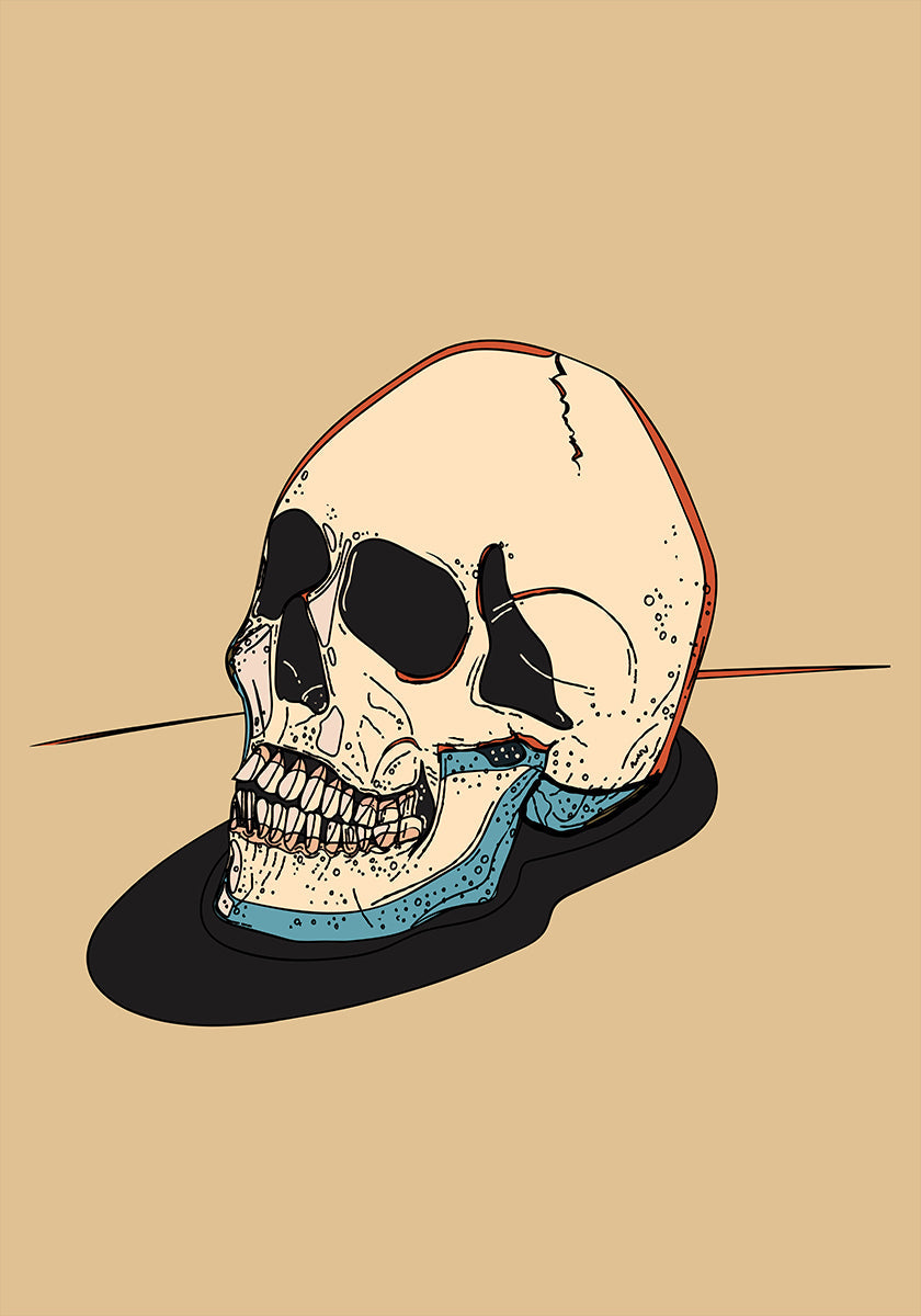 Ilustración de calavera sobre un fondo beige Póster