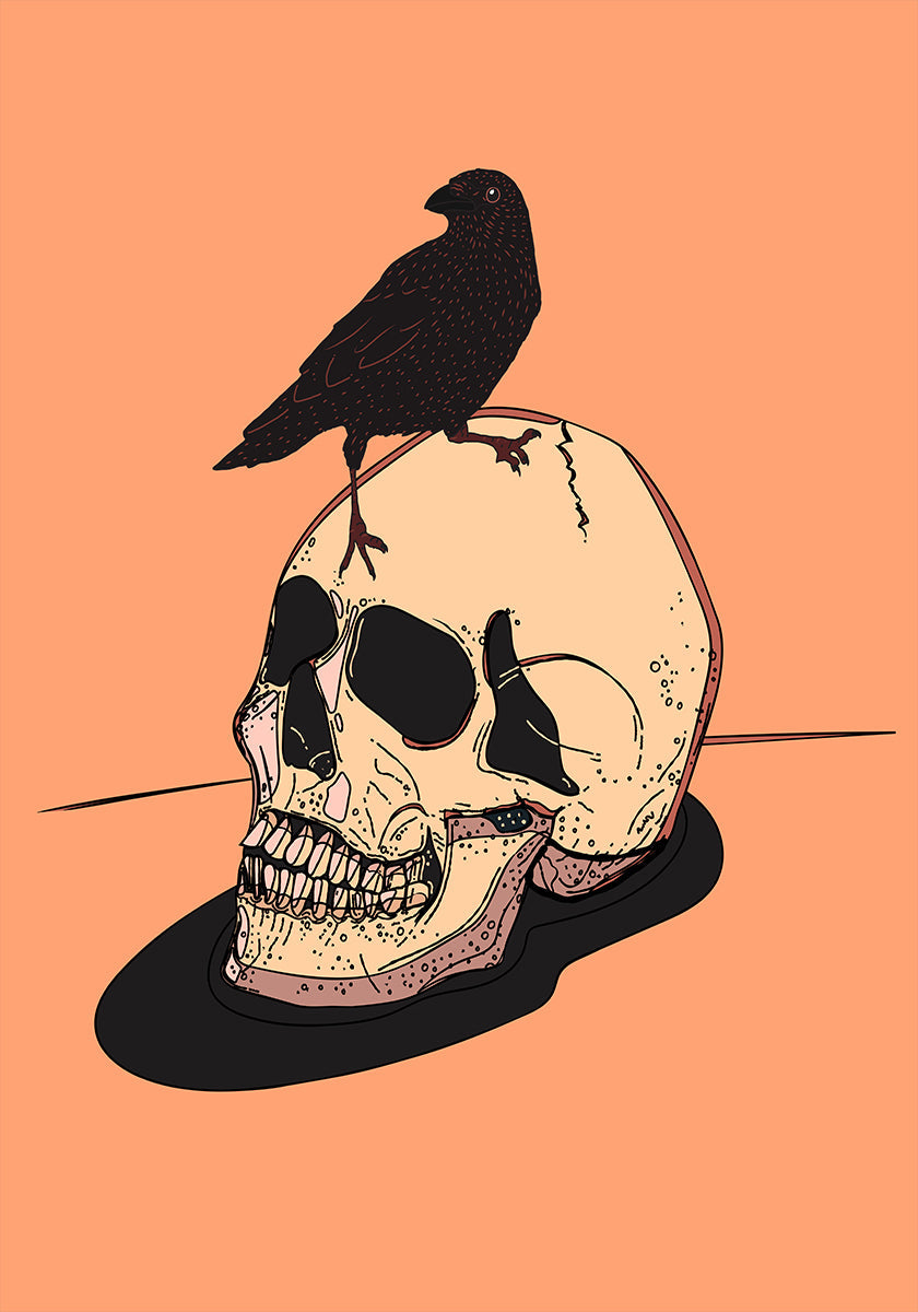 Calavera y cuervo Póster