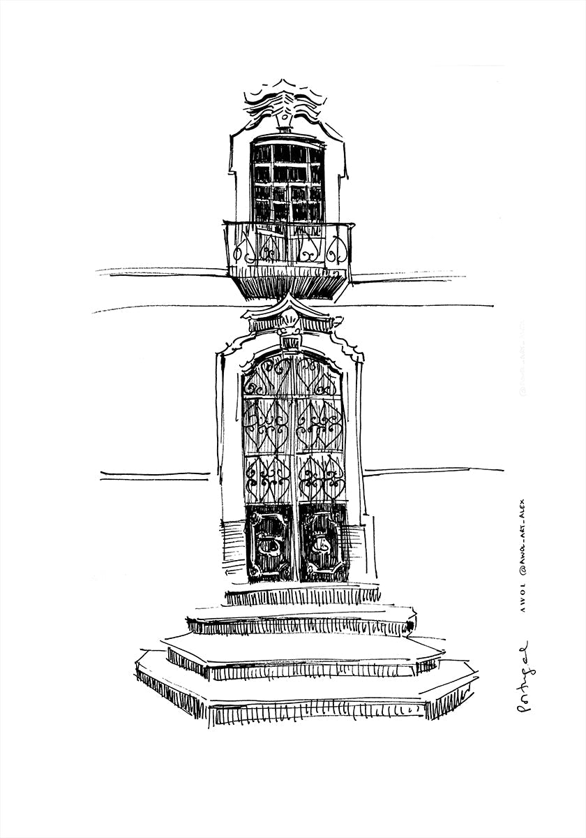 Dibujo de la ciudad de Portales de Portugal Póster