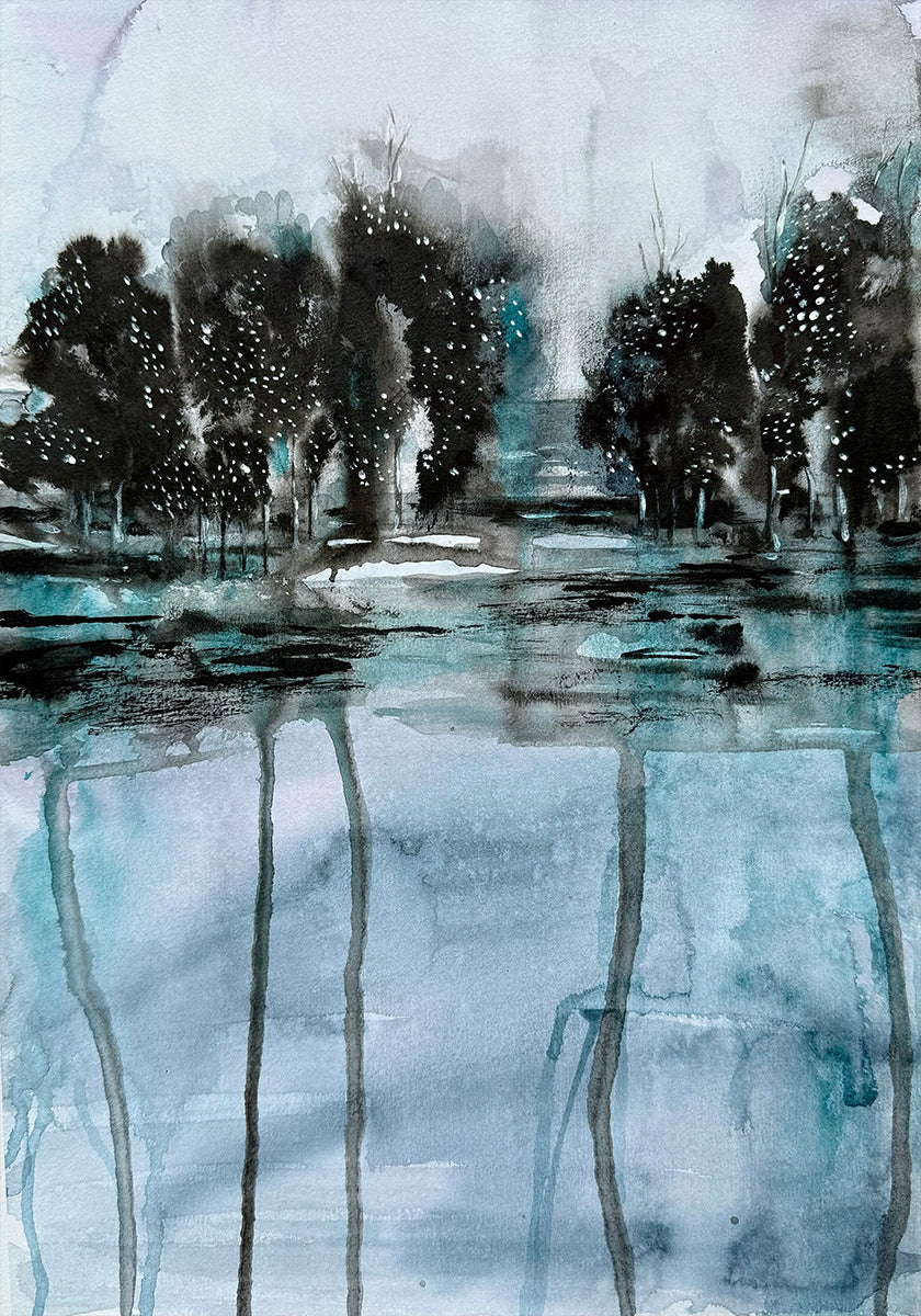 Póster Árboles reflejados en el agua