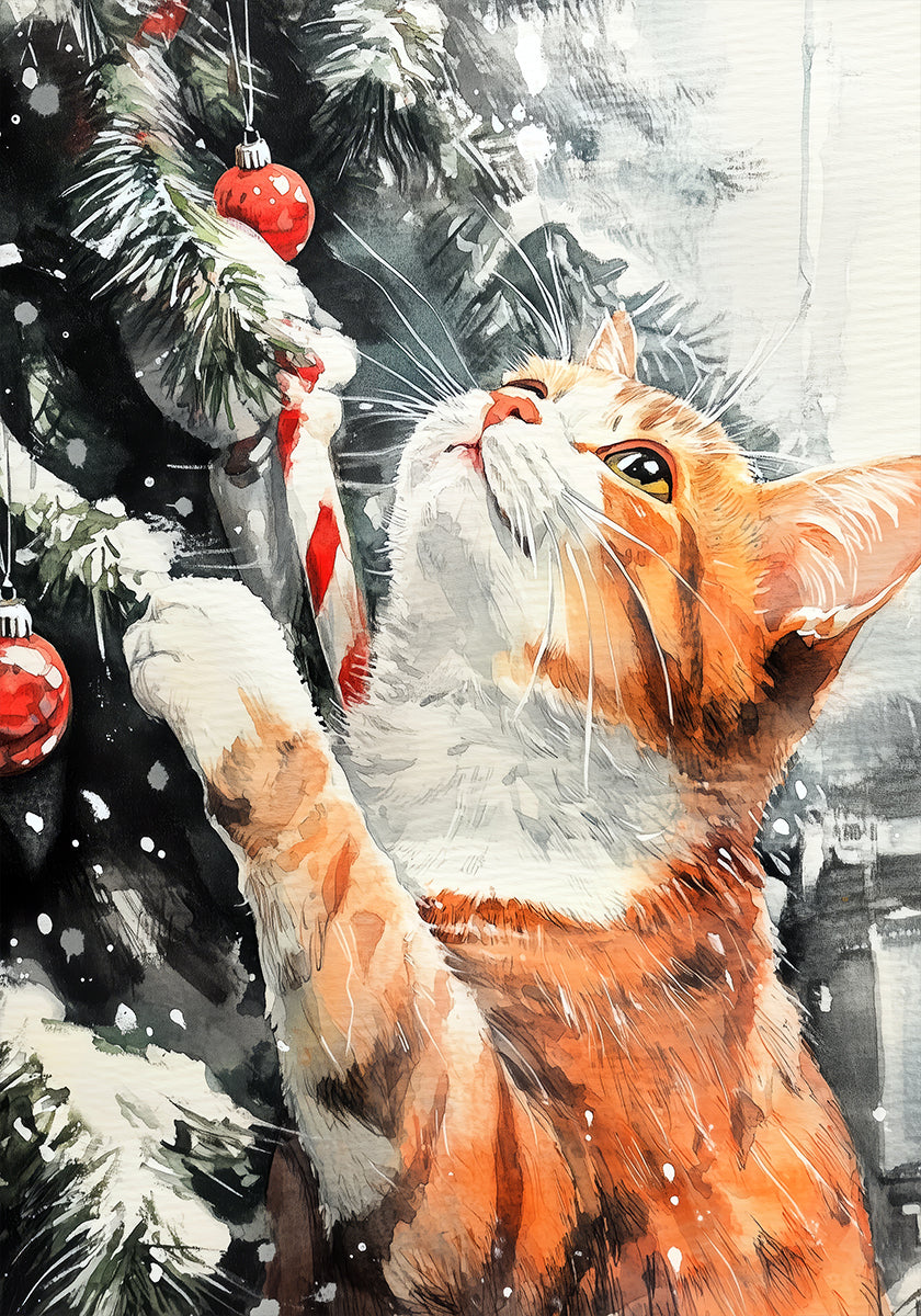 A los gatos les encanta el árbol de Navidad Póster