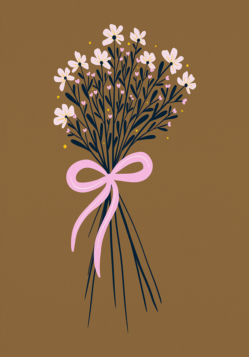 Ramo floral con lazo - naranja quemado y rosa
