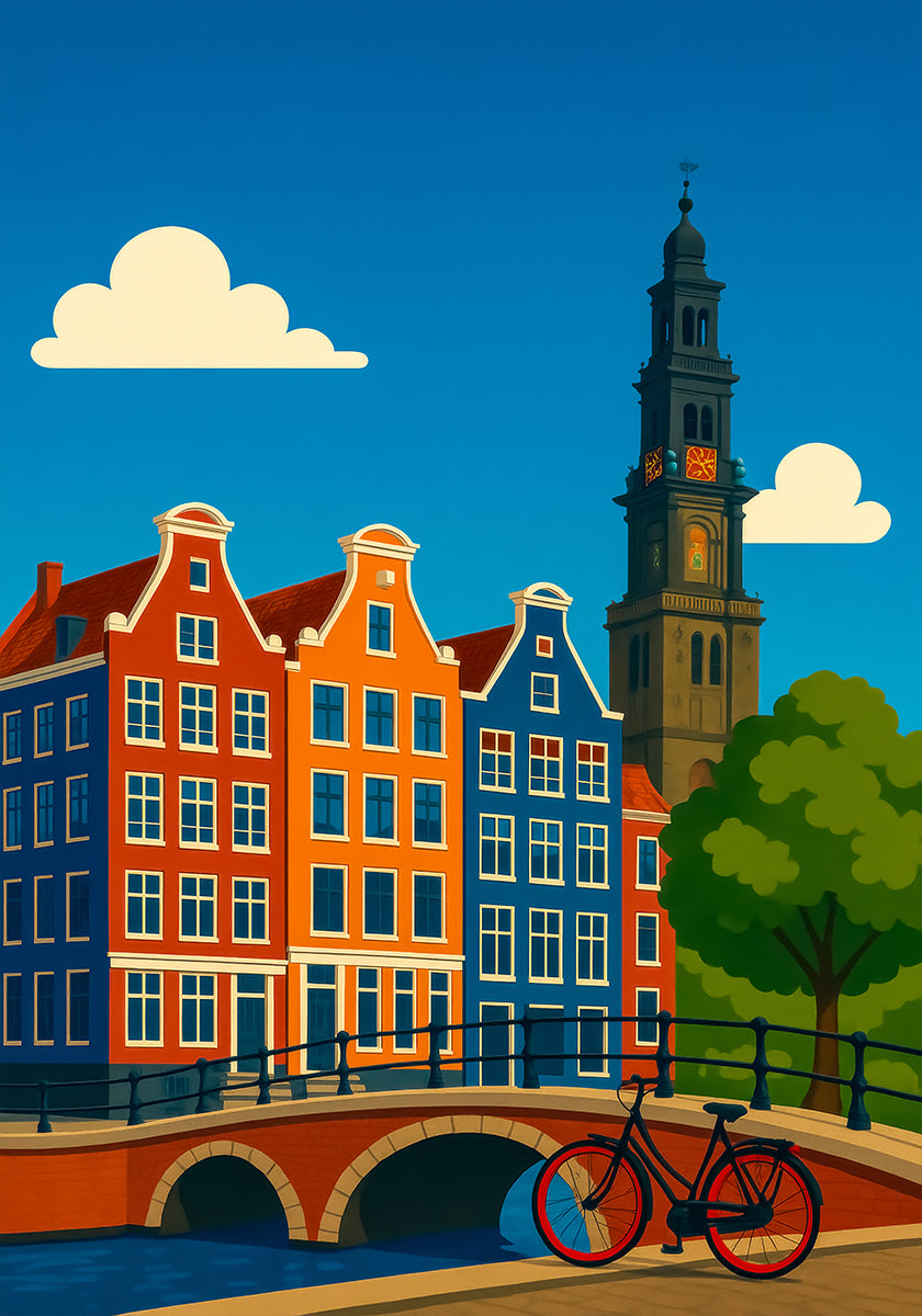 Canal de Ámsterdam y bicicleta Póster