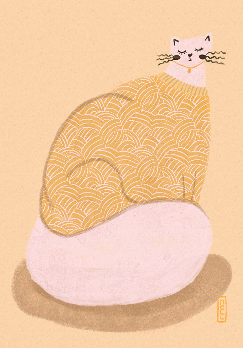 Gato en una ilustración de Jersey amarillo mantequilla Póster