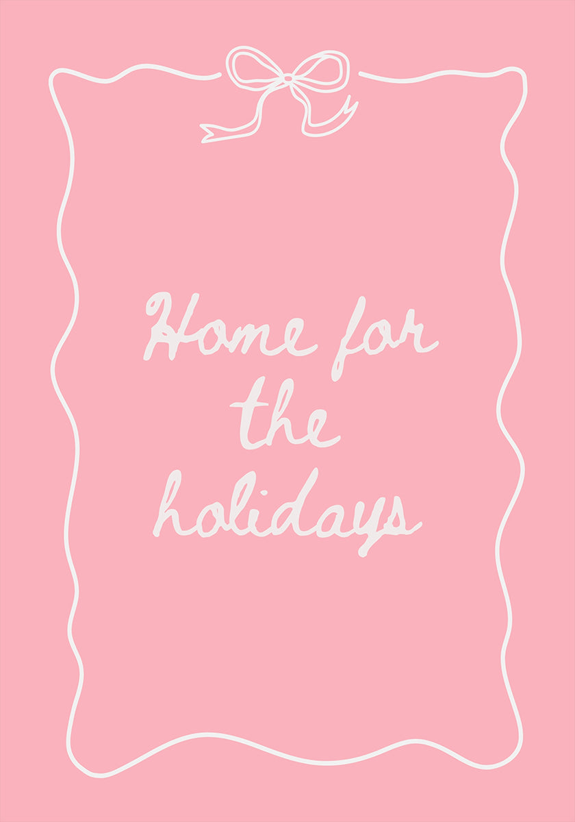 Hogar para las vacaciones: blanco sobre rosa Póster
