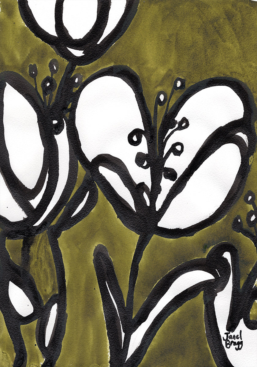 Floral Con Tulipanes En Verde Musgo Póster