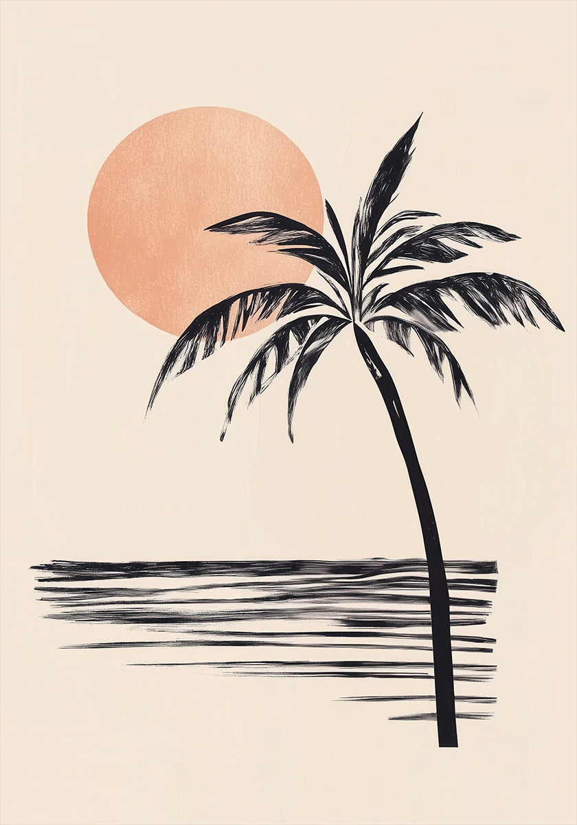 Coconut Tree with Sunset Illustration Plakat - Posterbox