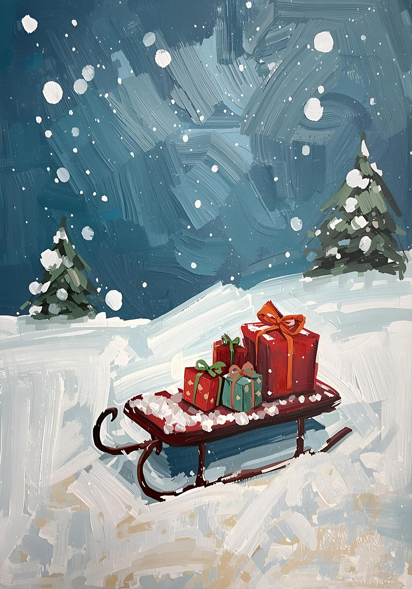 Schlitten mit Geschenken Póster