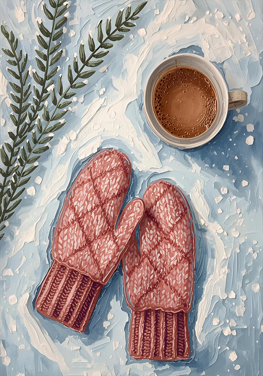 Handschuhe im Schnee mit Kakao Póster