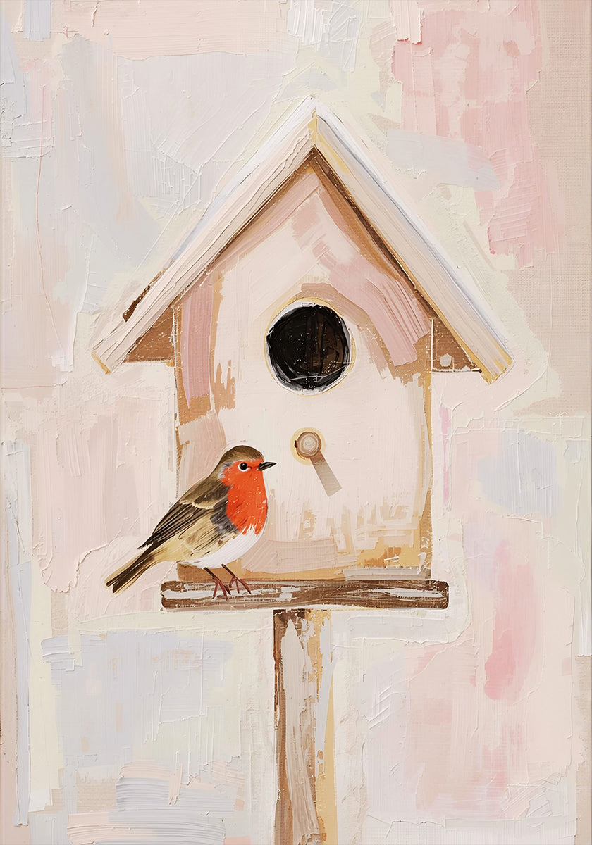 Póster Vogelhaus con Rotkehlchen