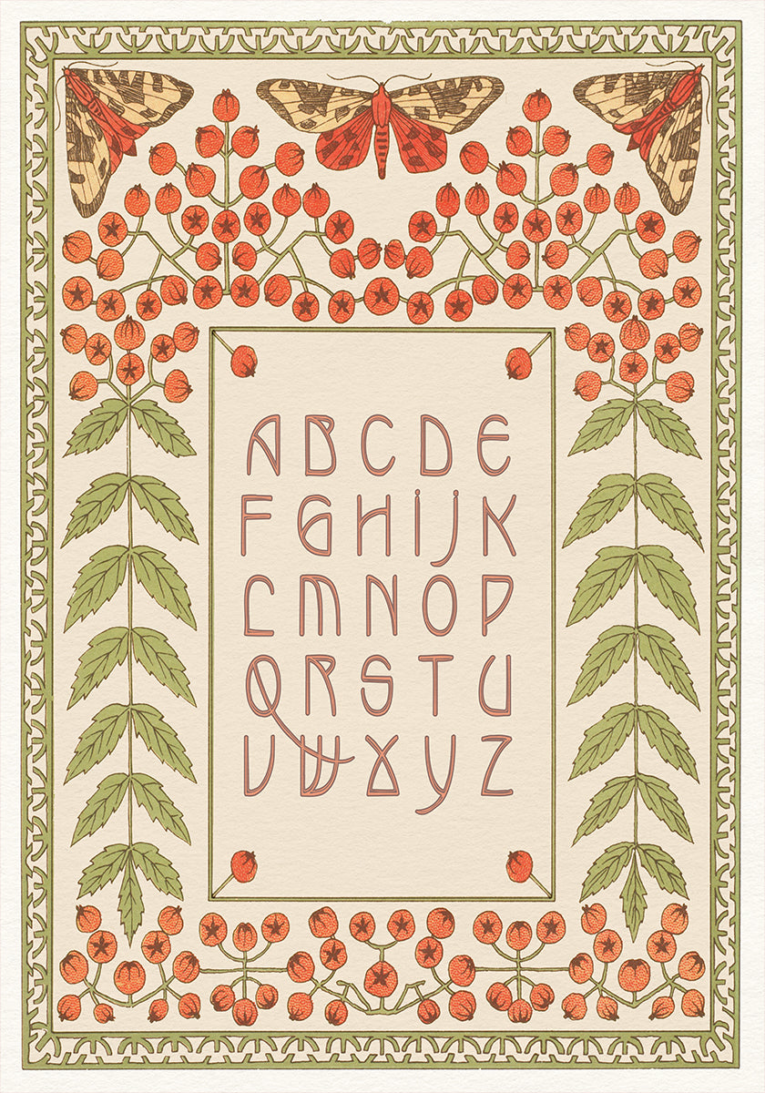 Floral and Moth Alphabet Print Plakat - Posterbox