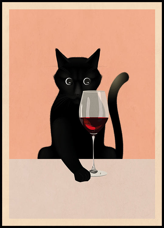 Cat &amp; Wine Plakat - Posterbox