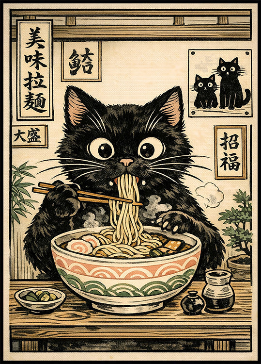 Ramen Cat Delight Poster - Posterbox