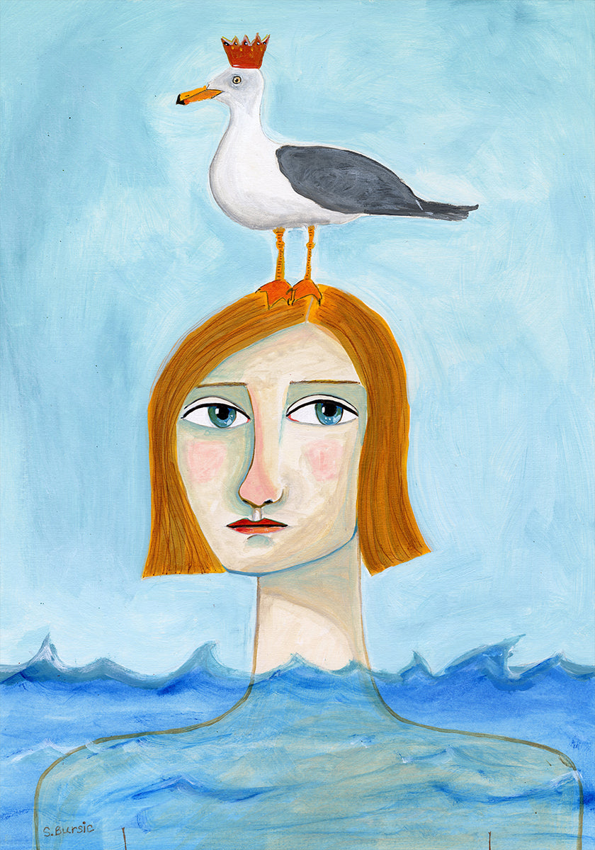 Nude Lady in Ocean with Seagull (NEW) - Posterbox