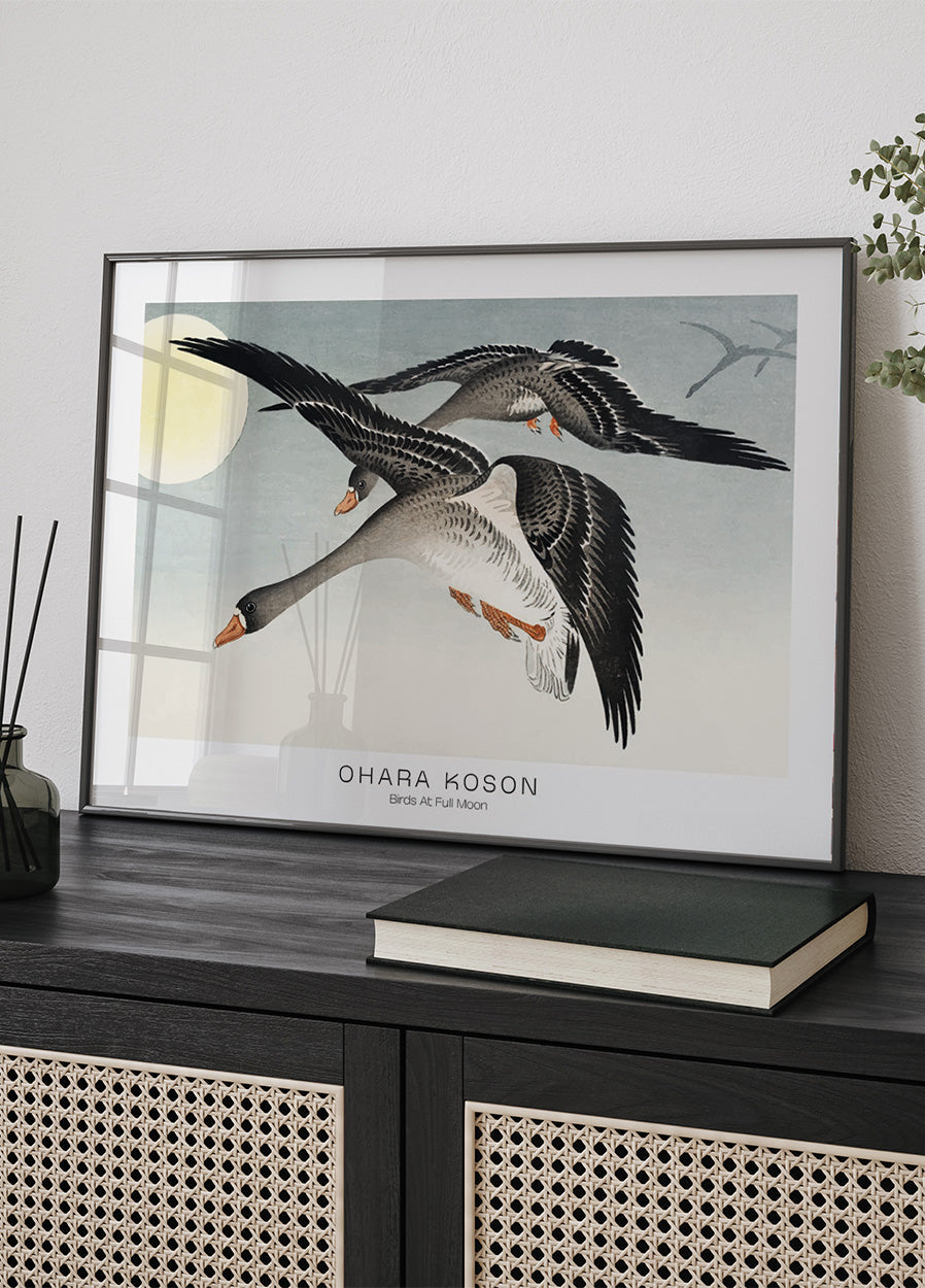 Birds At Full Moon By Ohara Koson Plakat - Posterbox.dk