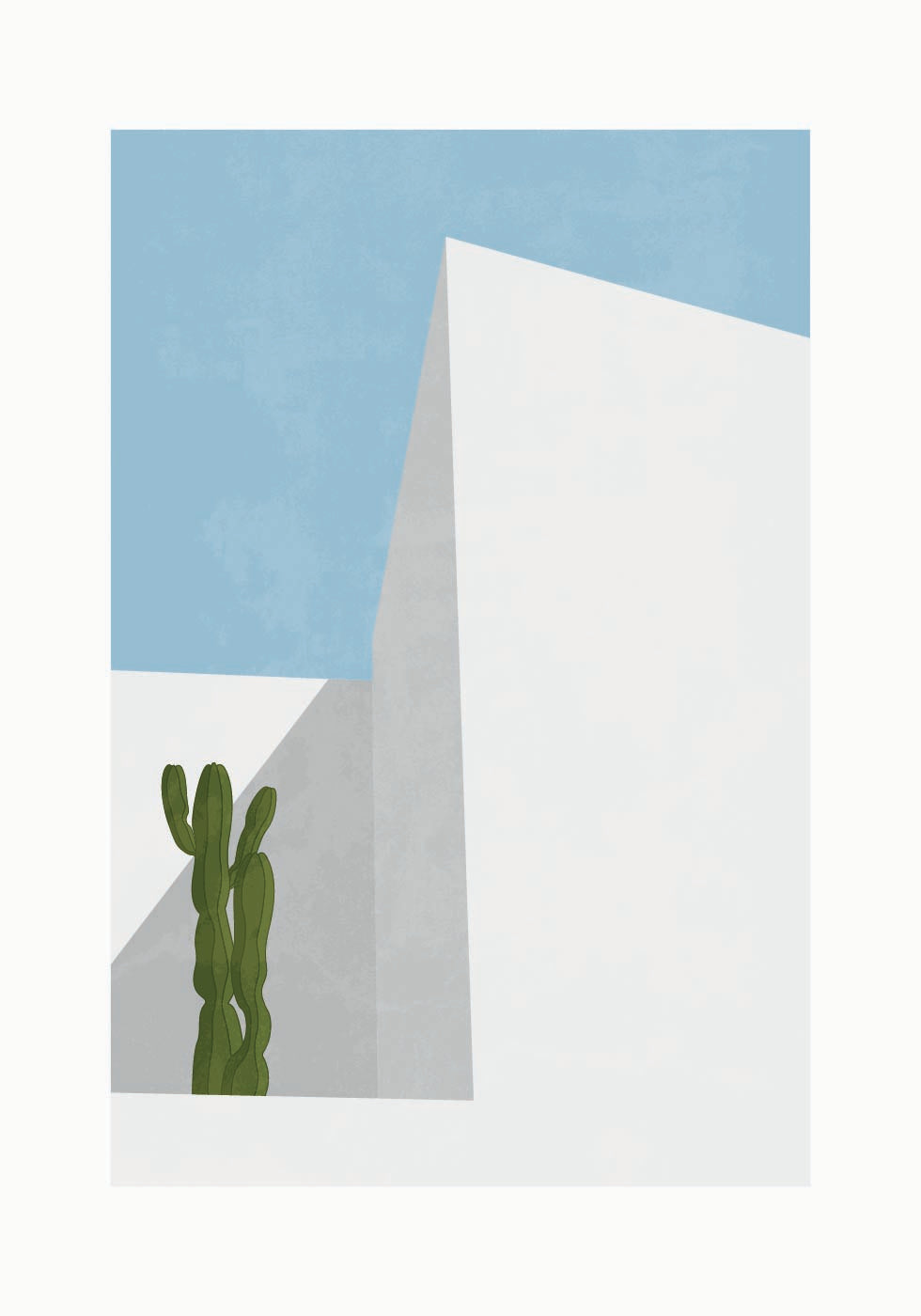 Vista mínima del desierto, cactus y geometría Póster