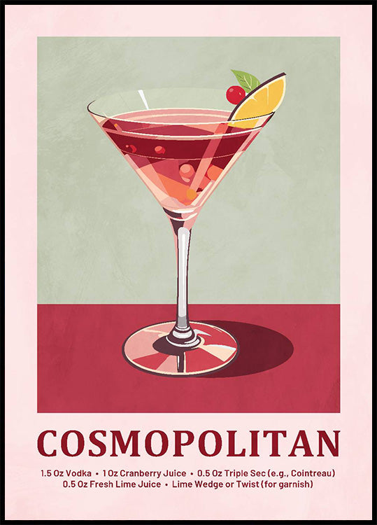 Afiche con la receta del cóctel Cosmopolitan