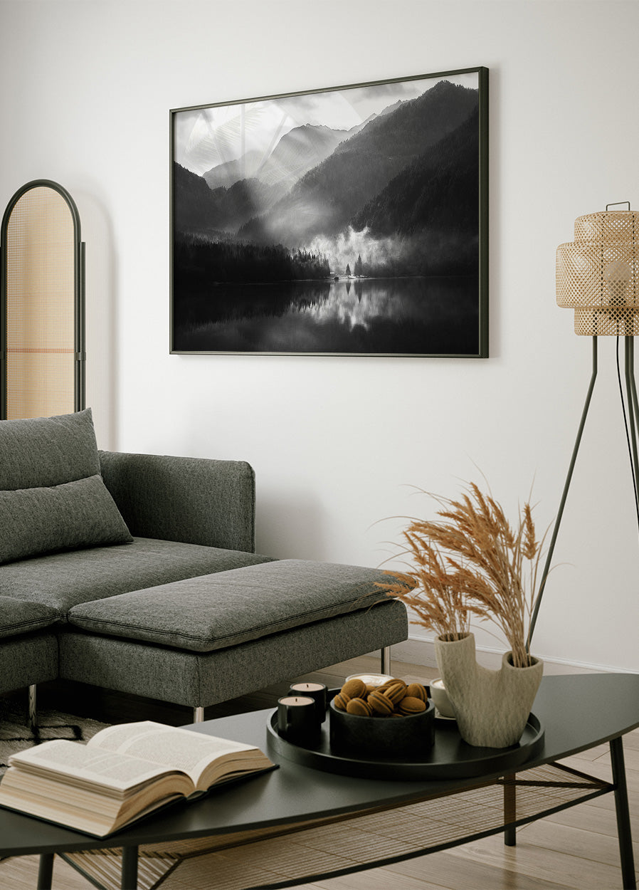 Foggy Shore of A Mountain Lake Plakat - Posterbox.dk