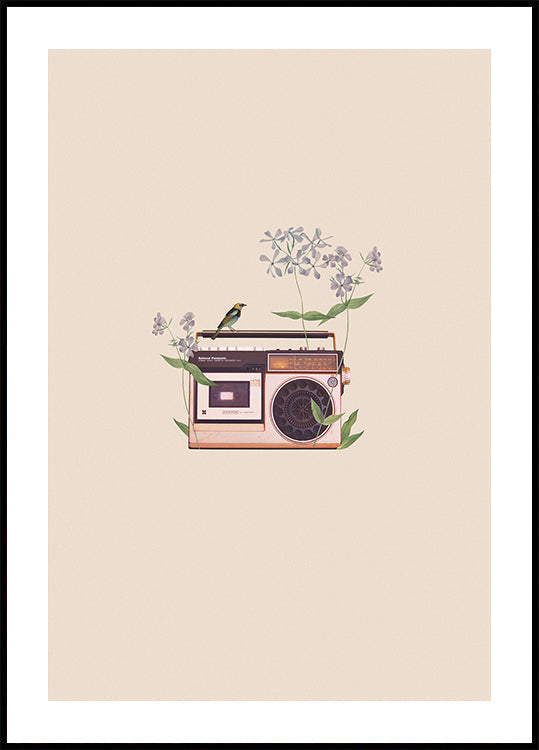 Radio vintage floral Póster