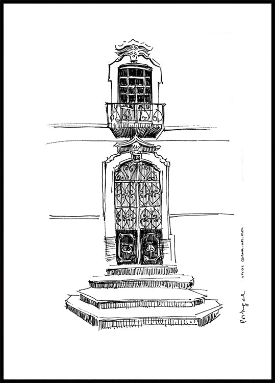 Dibujo de la ciudad de Portales de Portugal Póster